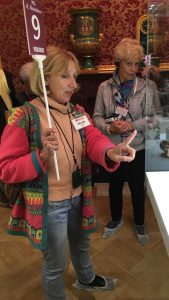 A guide conducts a tour inside the Faberge Museum in St. Petersburg. Photo by Dennis Stouse.