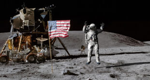 Apollo 11 on the moon with astronaut jumping
